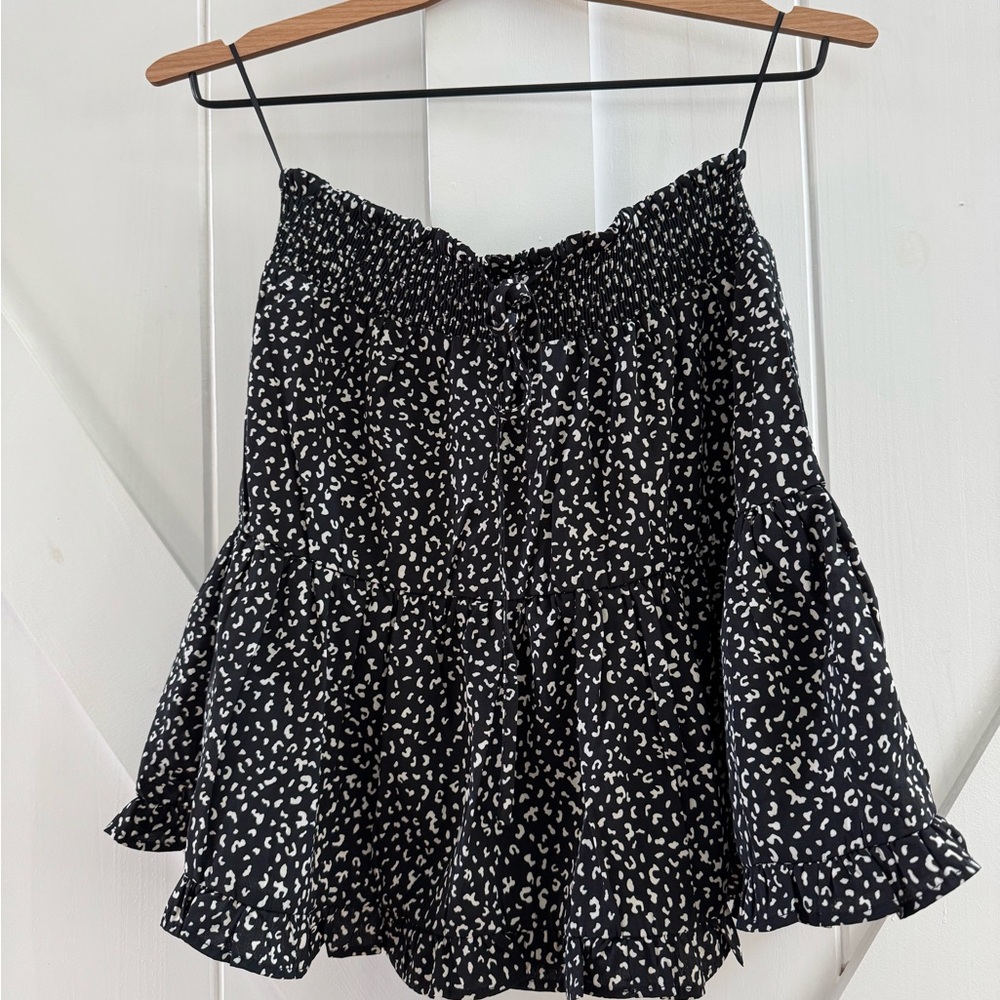 Camellia Boutique Dainty Tie Black & White Tiered Ruffle Mini Skirt